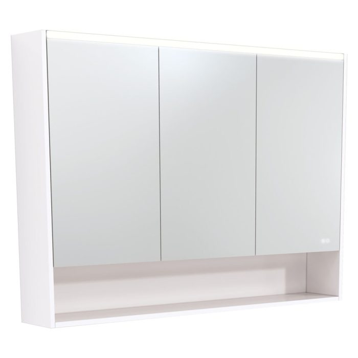 fienza 1200 LED Mirror Cabinet with Display Shelf Gloss White