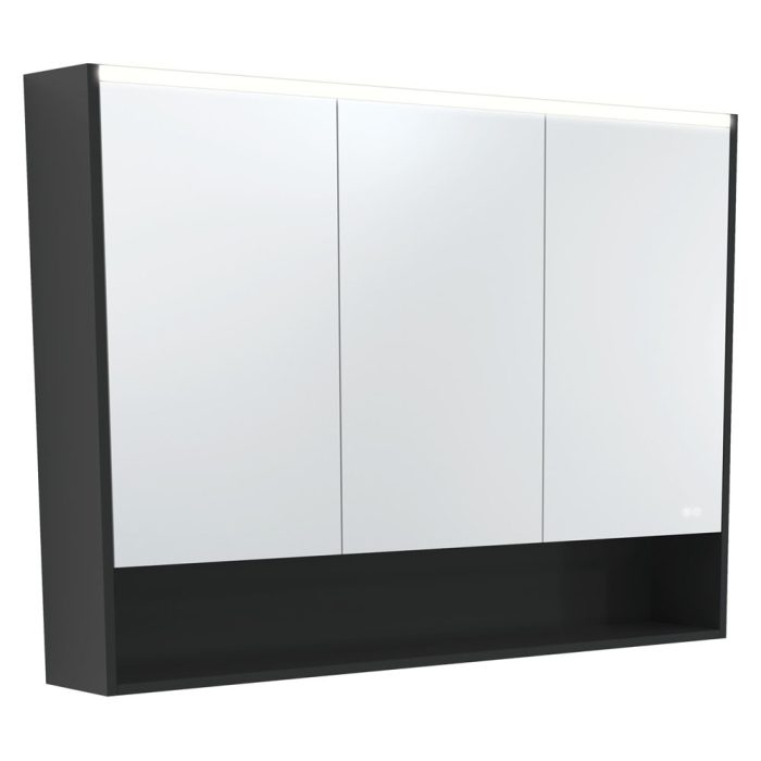 fienza 1200 LED Mirror Cabinet with Display Shelf Satin Black