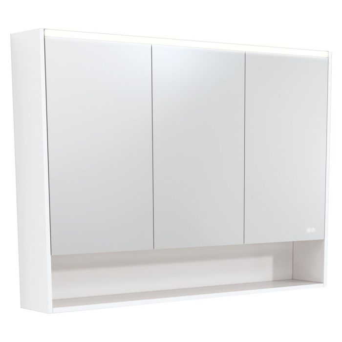 fienza 1200 LED Mirror Cabinet with Display Shelf Satin White