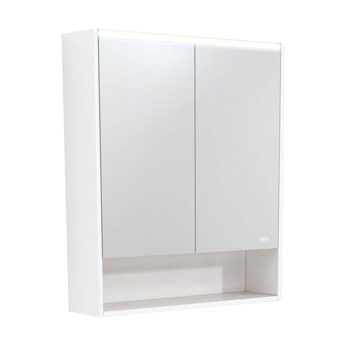 Fienza 750 LED Mirror Cabinet With Display Shelf Satin White