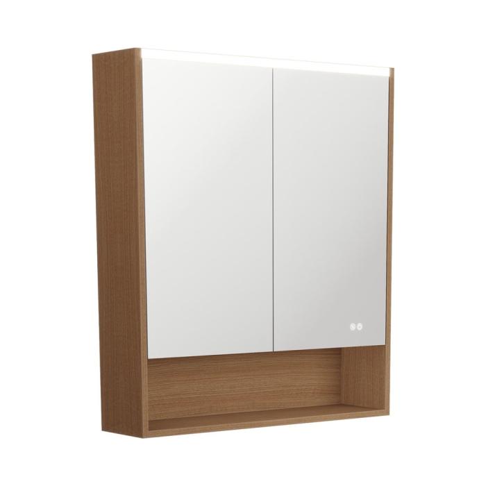 fienza 750 LED Mirror Cabinet with Display Shelf Walnut