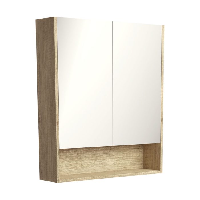 Fienza 750 Mirror Cabinet With Display Shelf Scandi Oak