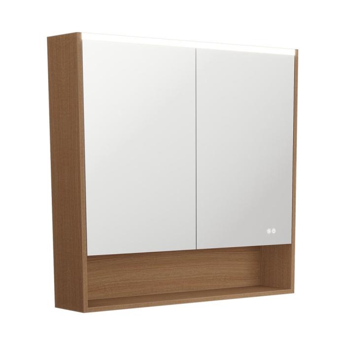 Fienza 900 LED Mirror Cabinet With Display Shelf Walnut