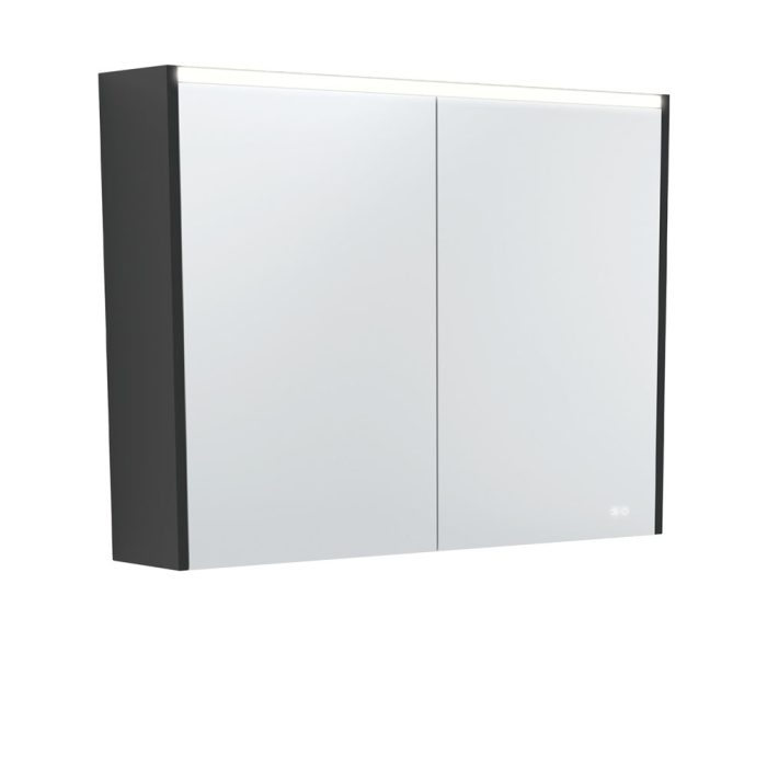 fienza 900 LED Mirror Cabinet with Satin Black Side Panels