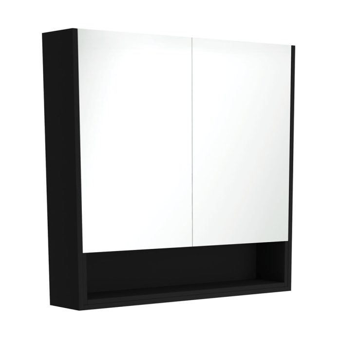 fienza 900 Mirror Cabinet with Display Shelf Satin Black