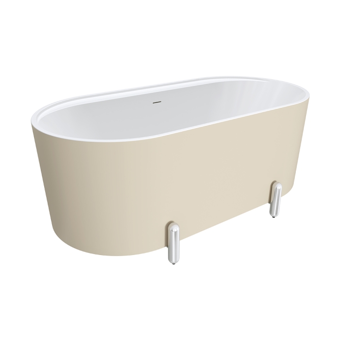 fienza Aluca Freestanding Bath 1500mm Matte Khaki with Chrome Legs with overflow