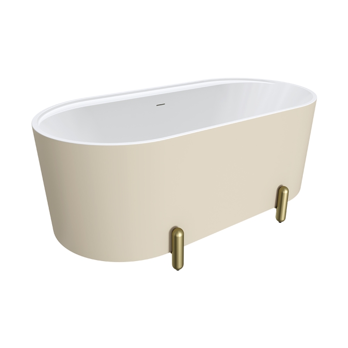 fienza Aluca Freestanding Bath 1500mm Matte Khaki with Urban Brass Legs with overflow