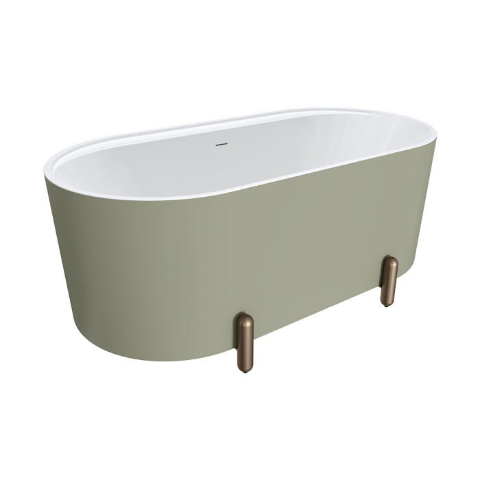 fienza Aluca Freestanding Bath 1500mm Matte Olive with Brushed Copper Legs with overflow