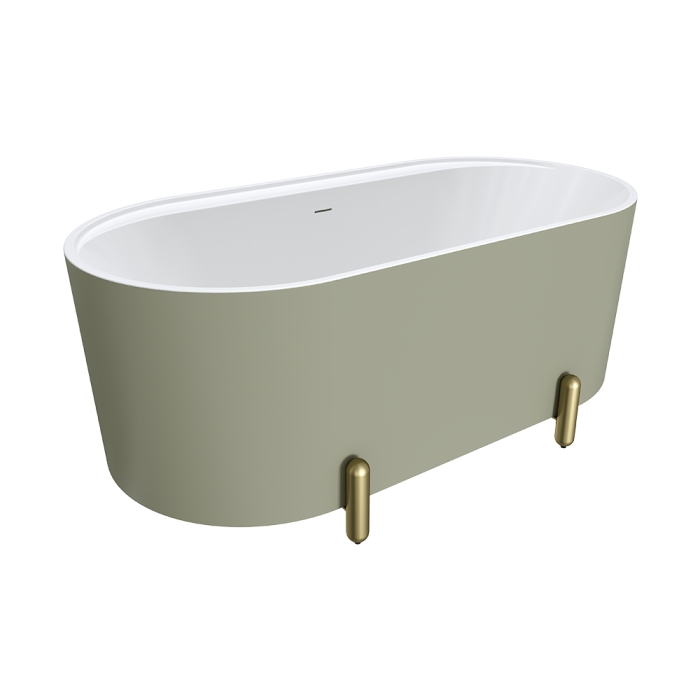fienza Aluca Freestanding Bath 1500mm Matte Olive with Urban Brass Legs with overflow