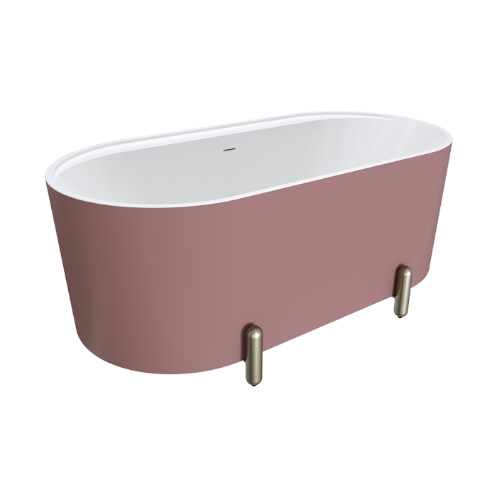 fienza Aluca Freestanding Bath 1500mm Matte Rouge with Brushed Nickel Legs with overflow