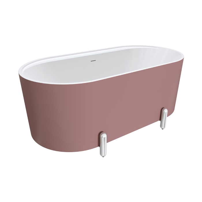 fienza Aluca Freestanding Bath 1500mm Matte Rouge with Chrome Legs with overflow