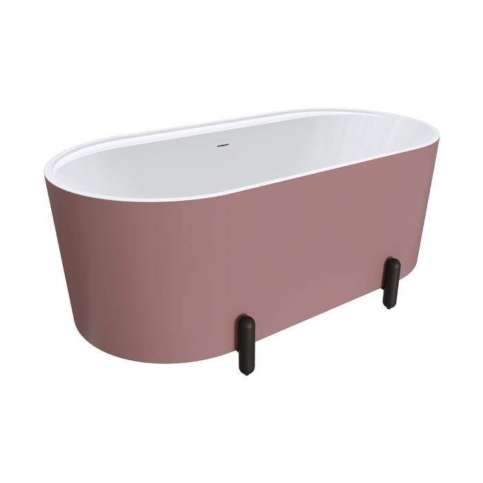 fienza Aluca Freestanding Bath 1500mm Matte Rouge with Matte Black Legs with overflow