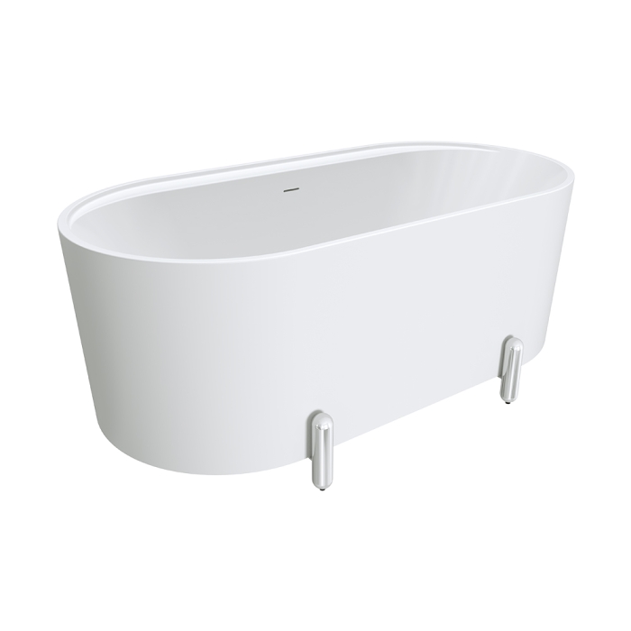 fienza Aluca Freestanding Bath 1500mm Matte White with Chrome Legs with overflow