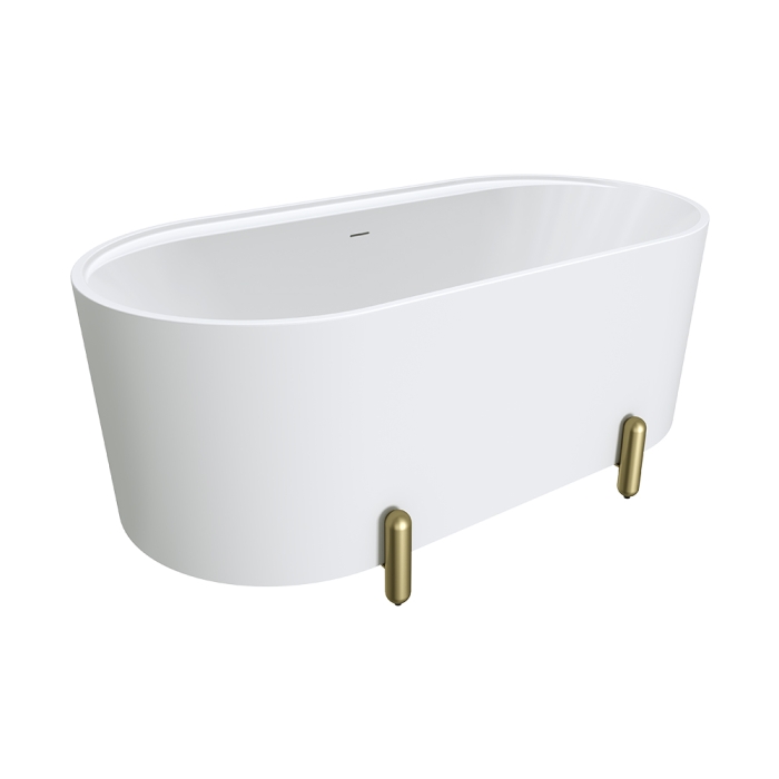 fienza Aluca Freestanding Bath 1500mm Matte White with Urban Brass Legs with overflow