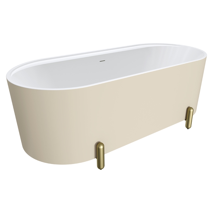 fienza Aluca Freestanding Bath 1700mm Matte Khaki with Urban Brass Legs with overflow