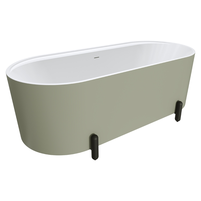 fienza Aluca Freestanding Bath 1700mm Matte Olive with Matte Black Legs with overflow