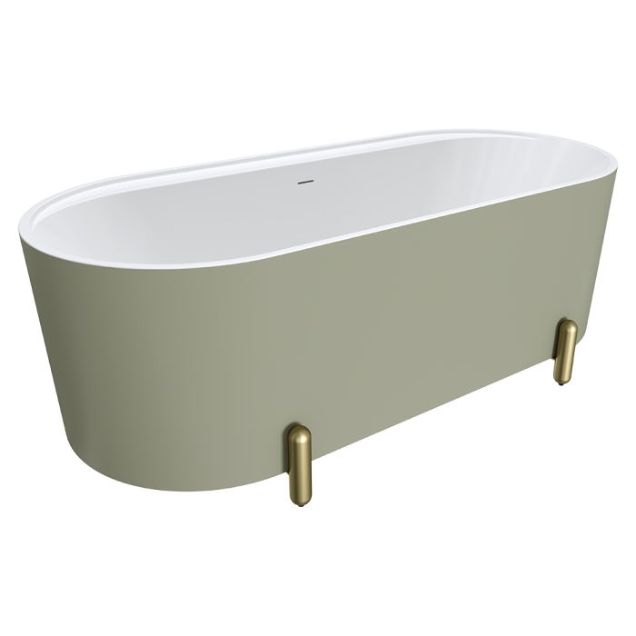 fienza Aluca Freestanding Bath 1700mm Matte Olive with Urban Brass Legs with overflow