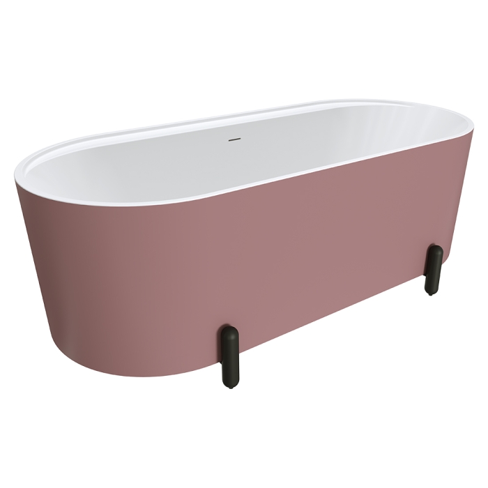 fienza Aluca Freestanding Bath 1700mm Matte Rouge with Matte Black Legs with overflow