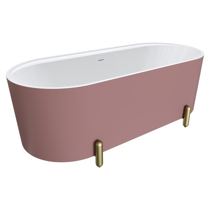 fienza Aluca Freestanding Bath 1700mm Matte Rouge with Urban Brass Legs with overflow