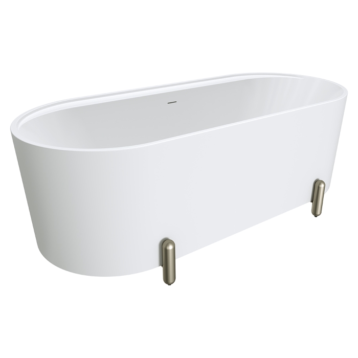 fienza Aluca Freestanding Bath 1700mm Matte White with Brushed Nickel Legs with overflow