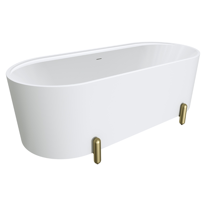 fienza Aluca Freestanding Bath 1700mm Matte White with Urban Brass Legs with overflow