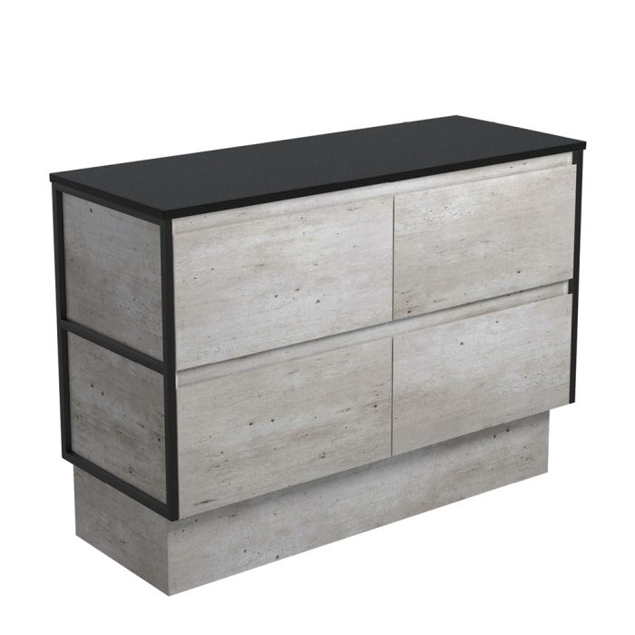 fienza Amato Industrial 1200 Cabinet on Kickboard Matte Black Frames