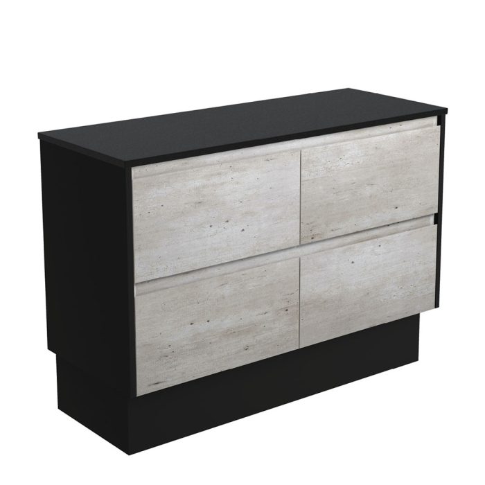Fienza Amato Industrial 1200 Cabinet On Kickboard Satin Black Panels