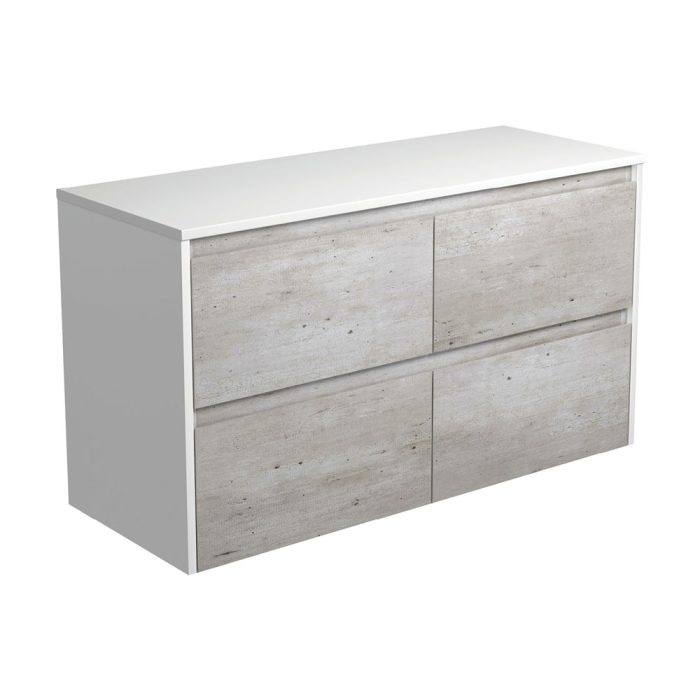 fienza Amato Industrial 1200 Wall-Hung Cabinet Satin White Panels