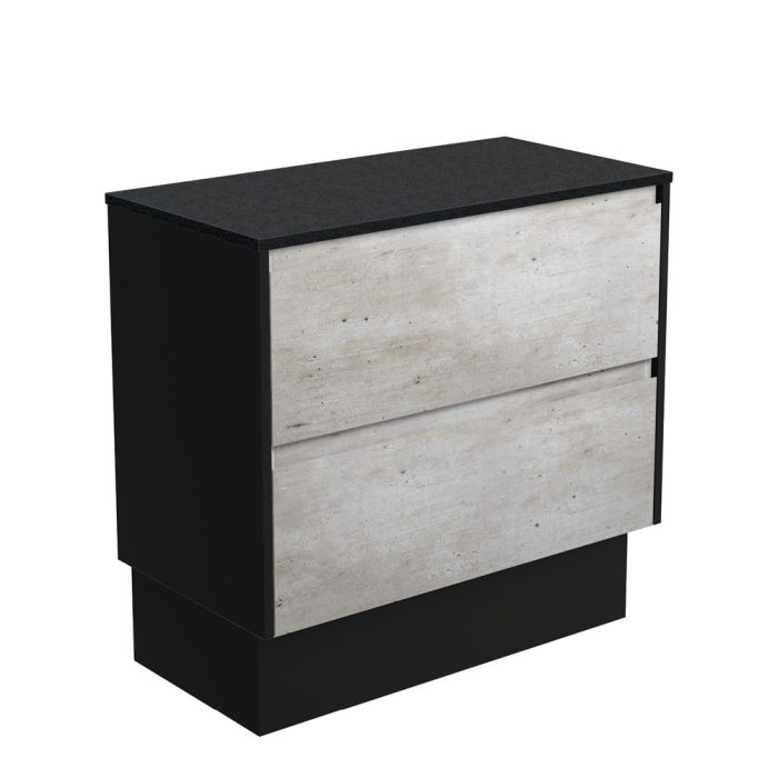 fienza Amato Industrial 900 Cabinet on Kickboard Satin Black Panels