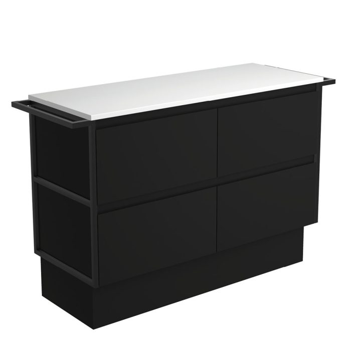 fienza Amato Satin Black 1200 Cabinet on Kickboard Matte Black Towel Rails