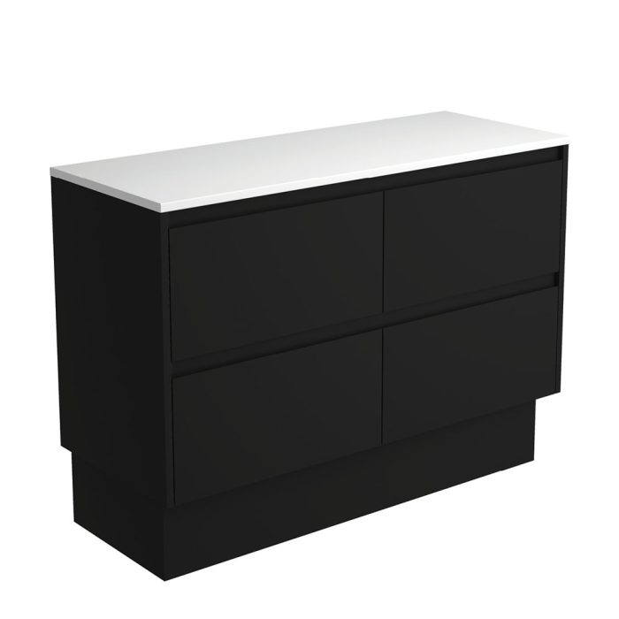 Fienza Amato Satin Black 1200 Cabinet On Kickboard Satin Black Panels