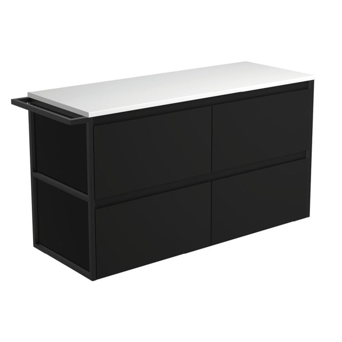 fienza Amato Satin Black 1200 Wall-Hung Cabinet 1 Frame & 1 Towel Rail