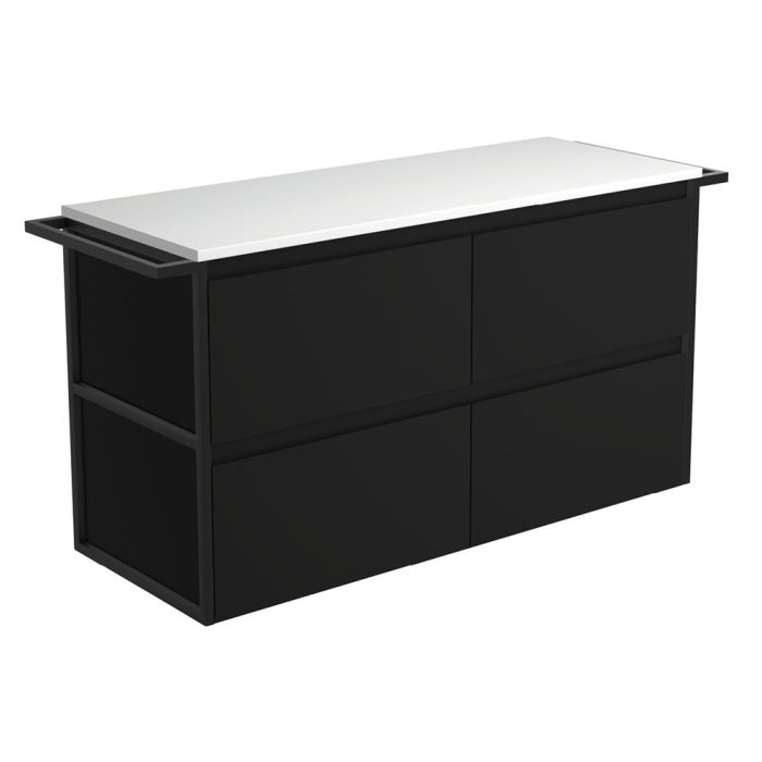 fienza Amato Satin Black 1200 Wall-Hung Cabinet Matte Black Towel Rails