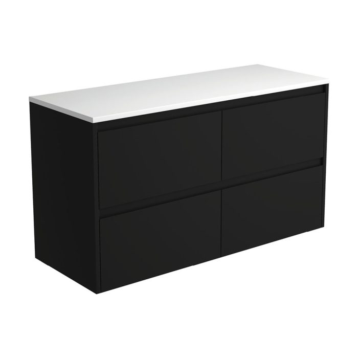 Fienza Amato Satin Black 1200 Wall-Hung Cabinet Satin Black Panels