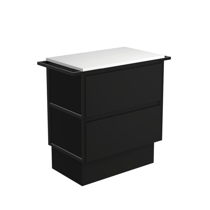 fienza Amato Satin Black 750 Cabinet on Kickboard Matte Black Towel Rails