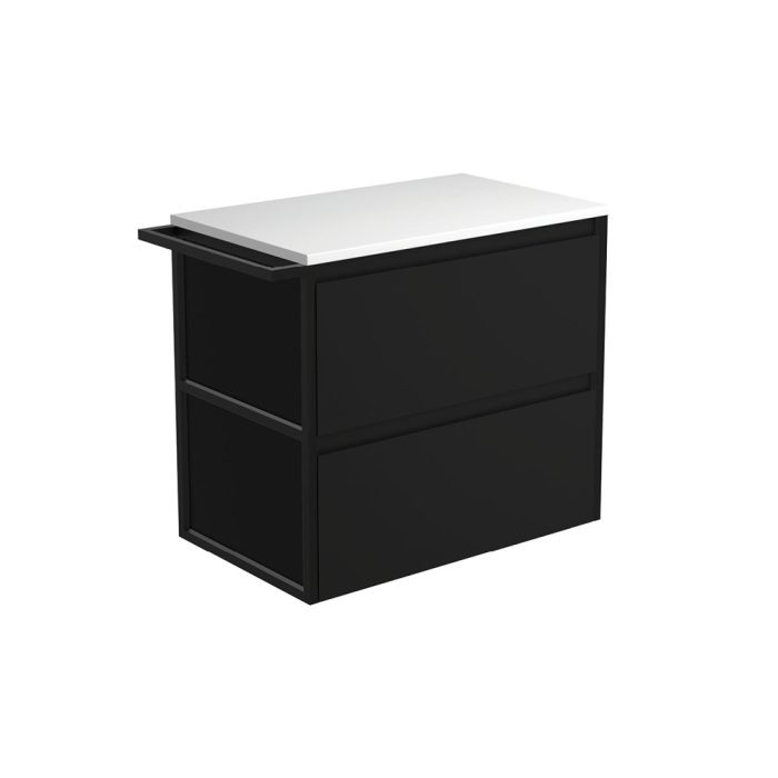 fienza Amato Satin Black 750 Wall-Hung Cabinet 1 Frame & 1 Towel Rail