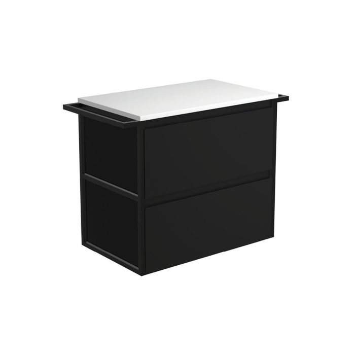 fienza Amato Satin Black 750 Wall-Hung Cabinet Matte Black Towel Rails