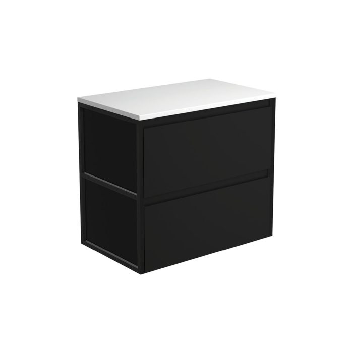 Fienza Amato Satin Black 750 Wall-Hung Cabinet Matte Black Frames