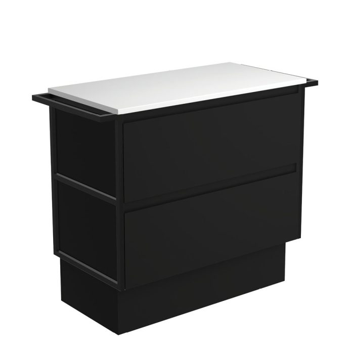 fienza Amato Satin Black 900 Cabinet on Kickboard Matte Black Towel Rails