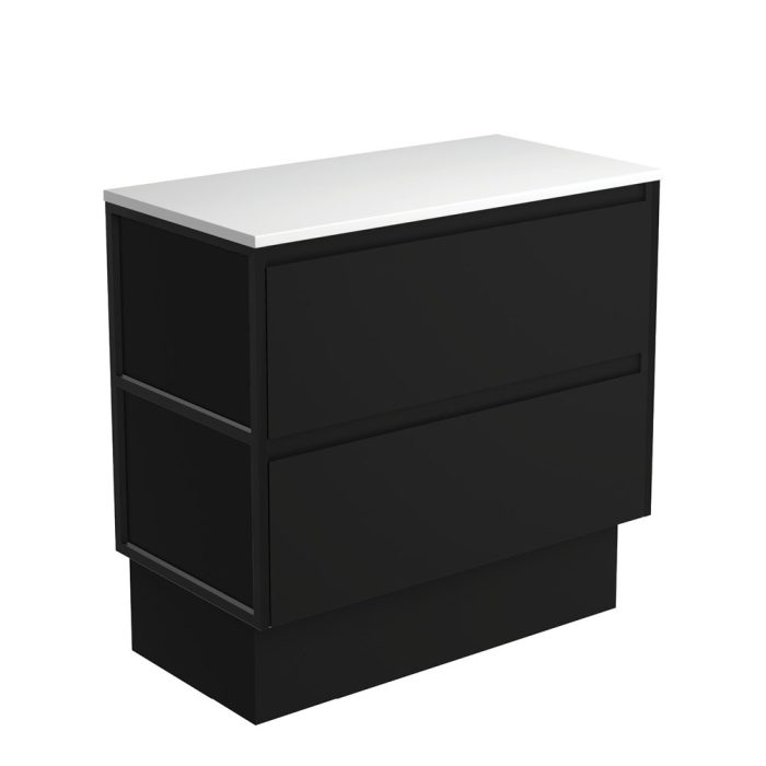 fienza Amato Satin Black 900 Cabinet on Kickboard Matte Black Frames