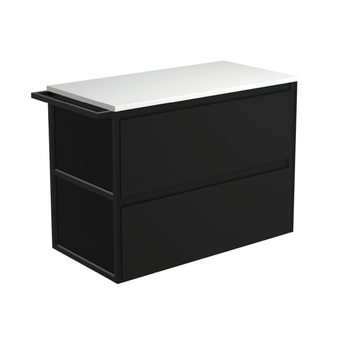 fienza Amato Satin Black 900 Wall-Hung Cabinet 1 Frame & 1 Towel Rail