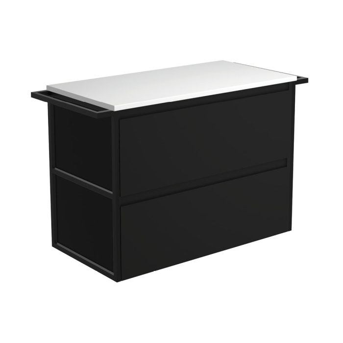 fienza Amato Satin Black 900 Wall-Hung Cabinet Matte Black Towel Rails