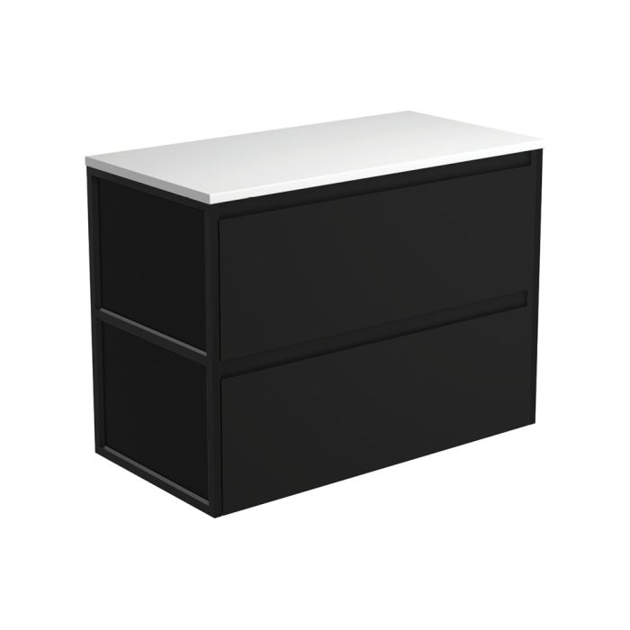 fienza Amato Satin Black 900 Wall-Hung Cabinet Matte Black Frames
