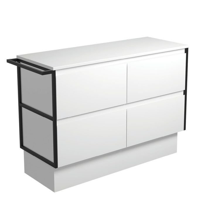 fienza Amato Satin White 1200 Cabinet on Kickboard 1 Frame & 1 Towel Rail