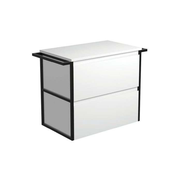 fienza Amato Satin White 750 Wall-Hung Cabinet Matte Black Towel Rails