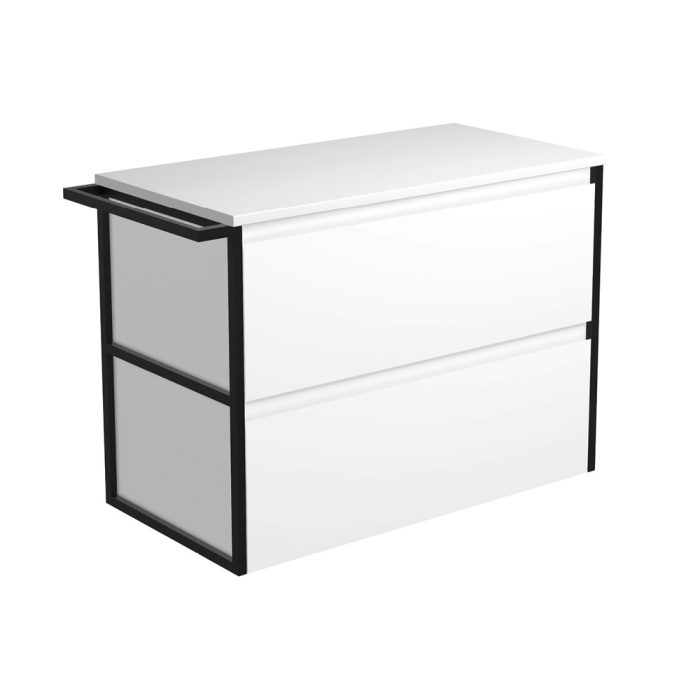 fienza Amato Satin White 900 Wall-Hung Cabinet 1 Frame & 1 Towel Rail