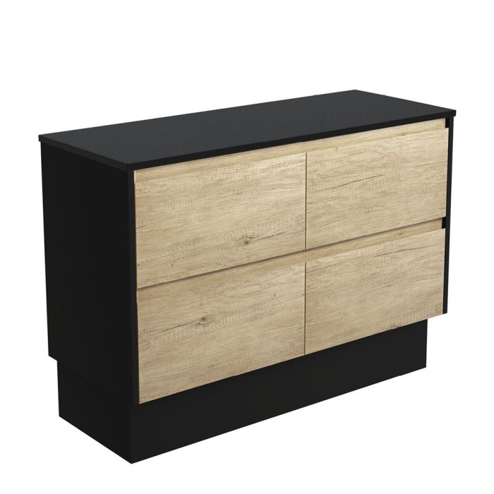 fienza Amato Scandi Oak 1200 Cabinet on Kickboard Satin Black Panels