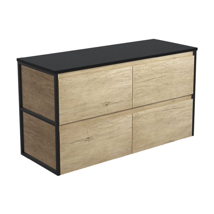 Fienza Amato Scandi Oak 1200 Wall-Hung Cabinet Matte Black Frames