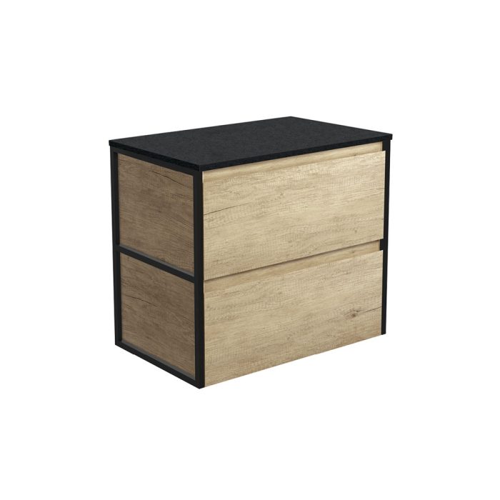 Fienza Amato Scandi Oak 750 Wall-Hung Cabinet Matte Black Frames
