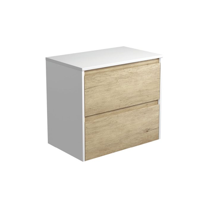 Fienza Amato Scandi Oak 750 Wall-Hung Cabinet Satin White Panels